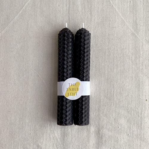 PAIR OF ROLLED BEESWAX CANDLES : BLACK