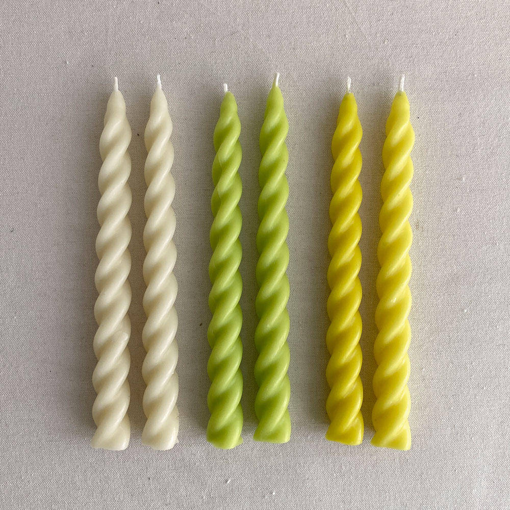 PAIR OF BEESWAX TWIST CANDLES : PAPER