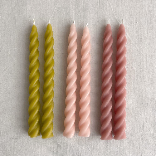 BEESWAX TWIST CANDLES : PINKS SET OF SIX