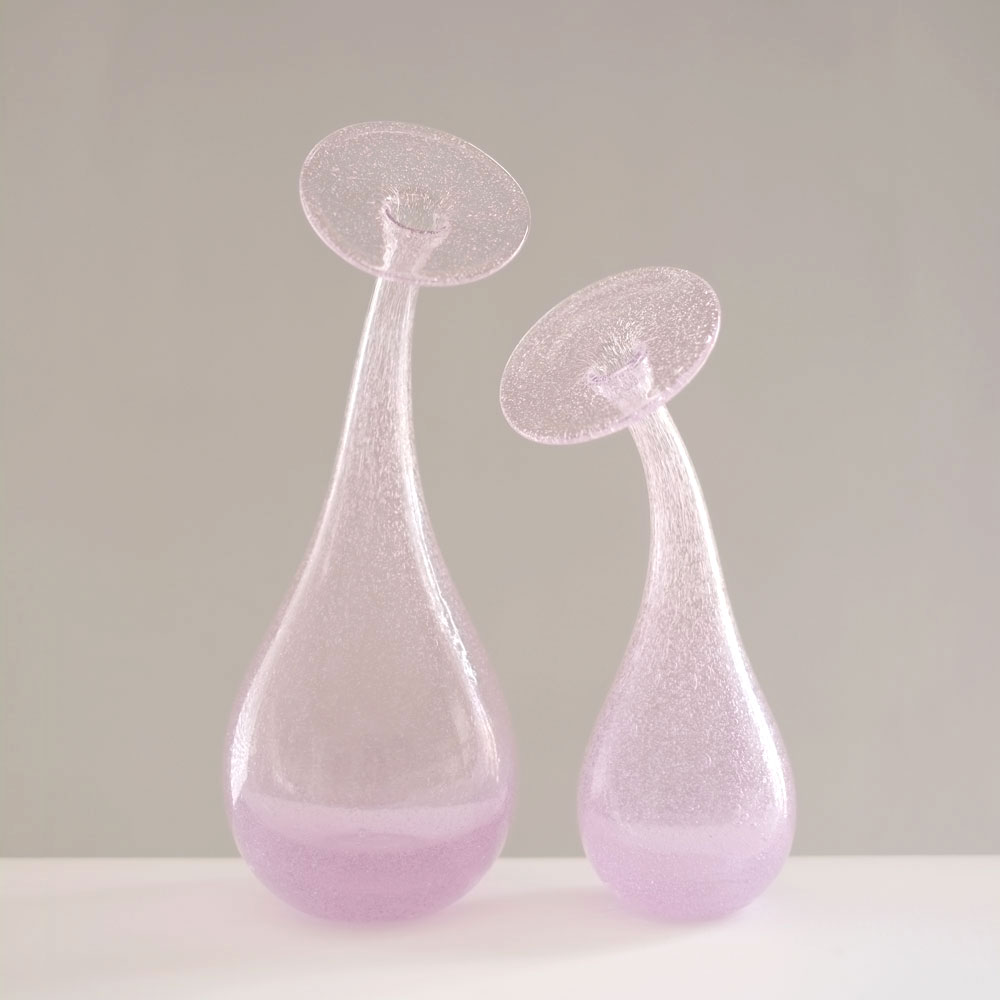 PAIR PINK BUBBLE GLASS VASES