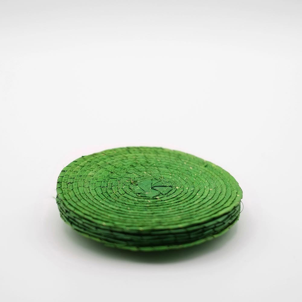 SET OF SIX MEXICAN HANDWOVEN GREEN COASTERS