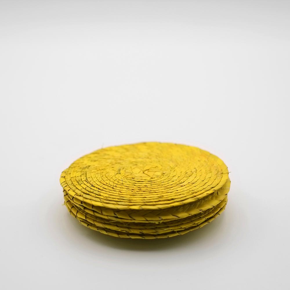 SET OF SIX MEXICAN HANDWOVEN YELLOW COASTERS