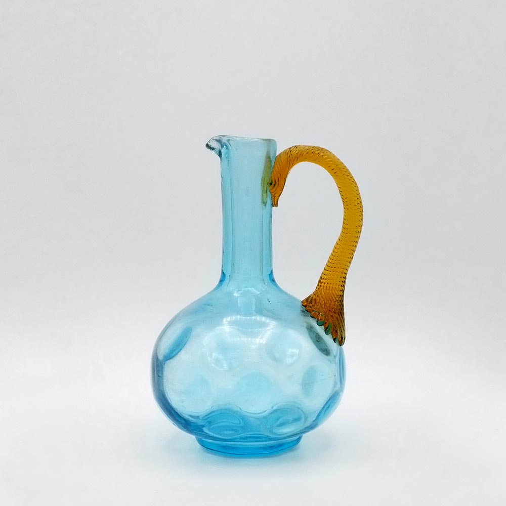 TURQUOISE AND AMBER DIMPLED GLASS JUG