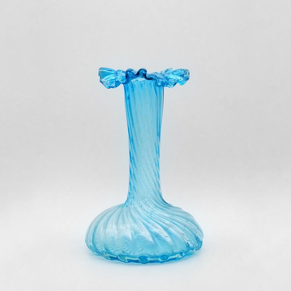 TURQUOISE LONG-NECKED FLUTED GLASS VASE